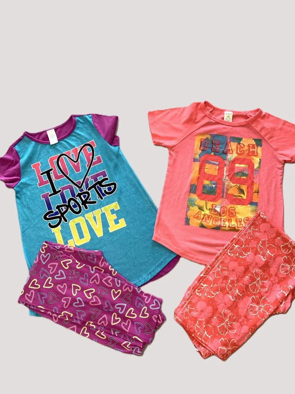 2 Girls Pajama Sets Children's Place Full Length Pants Short Sleeves Size 10/12